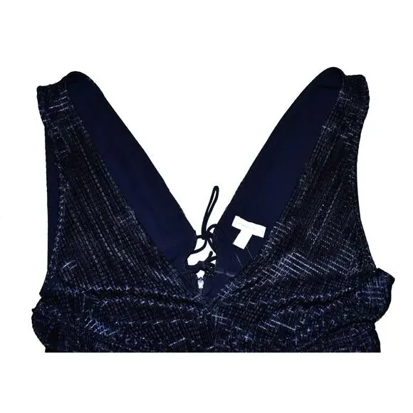 B2 NWT MONIQUE LHUILLIER Night Sky Deep V-neck Back Ties Sleeveless Dress Sz 16 - Picture 5 of 7